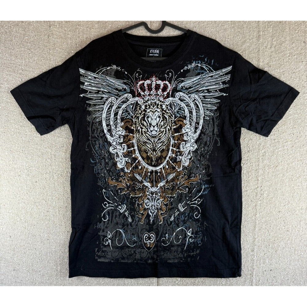 Mens Sz Large LUSH Mens Fashion‎ Black T Shirt All Over Print Kingdom